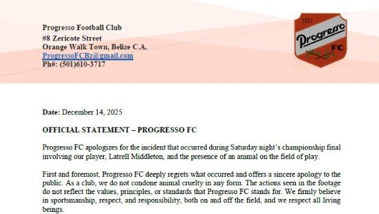 OFFICIAL STATEMENT – PROGRESSO FC
