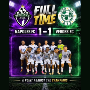 Full-time score: Verdes FC 1–1 Napoles FC